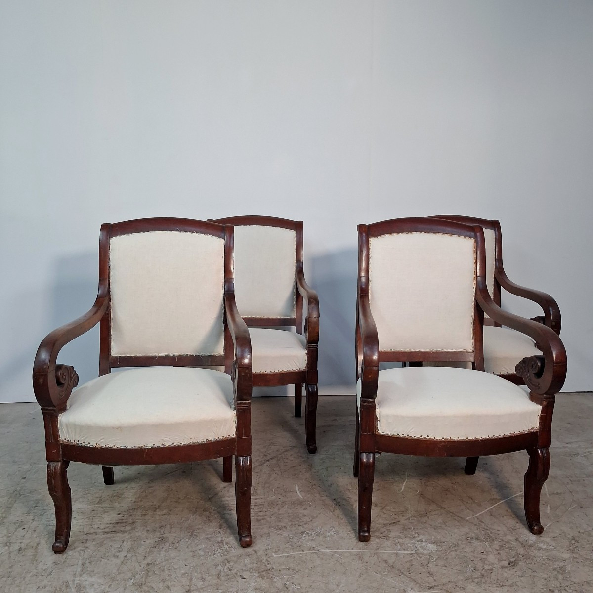 4 Armchairs In The Restoration Period Mahogany Style-photo-2