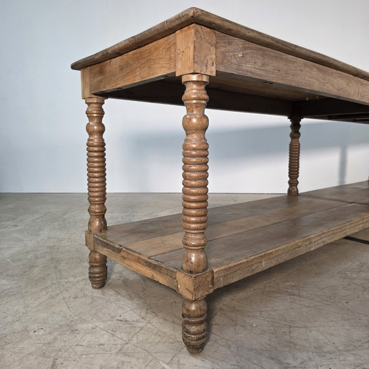 19th Century Oak Draper's Table With 6 Ringed Legs-photo-2