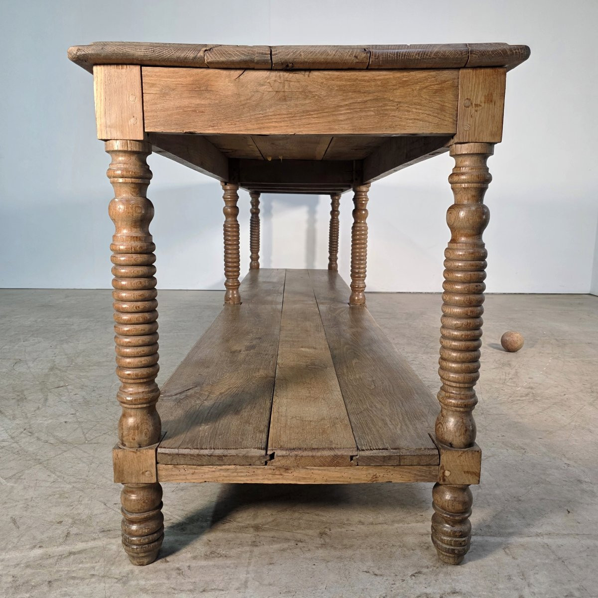 19th Century Oak Draper's Table With 6 Ringed Legs-photo-4