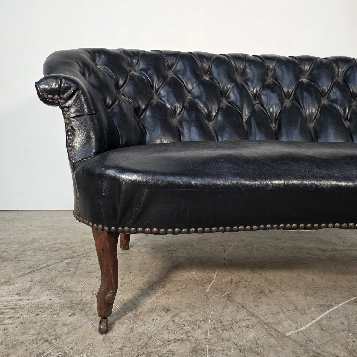 Curved Napoleon III Sofa In Black Moleskin-photo-3