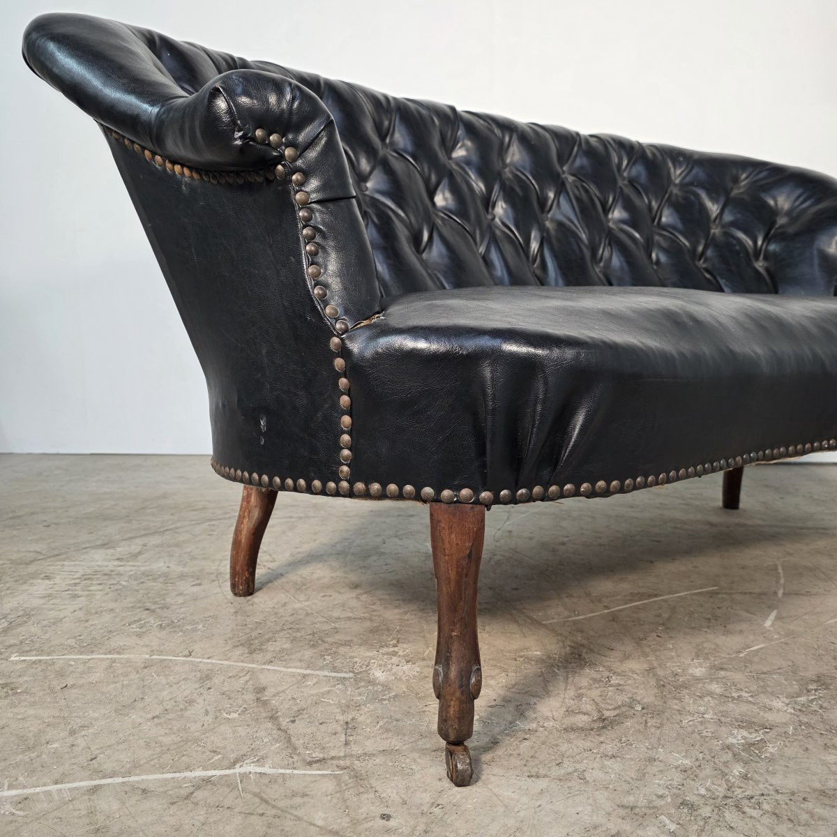Curved Napoleon III Sofa In Black Moleskin-photo-1