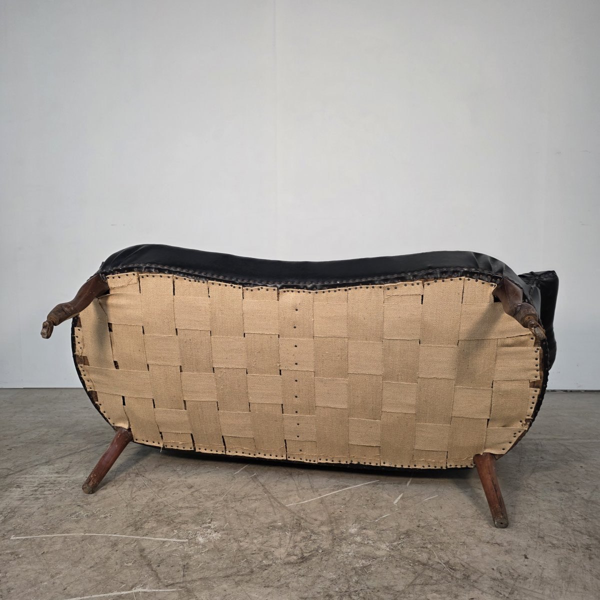 Curved Napoleon III Sofa In Black Moleskin-photo-4