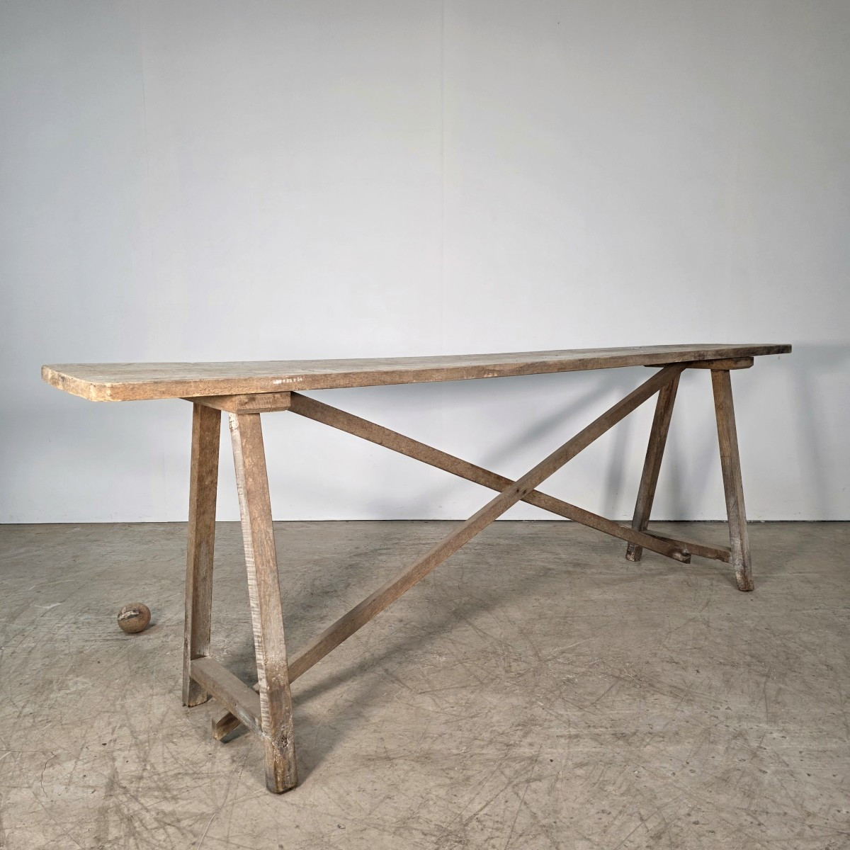 Whitewashed Wooden Console Table, Circa 1900 -photo-3