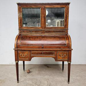 Bureau à cylindre époque Louis XVI avec vitrine