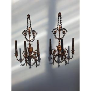 Pair Of Gold Metal Wall Lights St L16