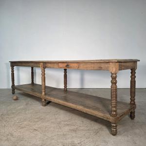 19th Century Oak Draper's Table With 6 Ringed Legs