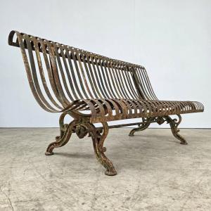 Banc de jardin en fonte fin 19ème à lames renversées