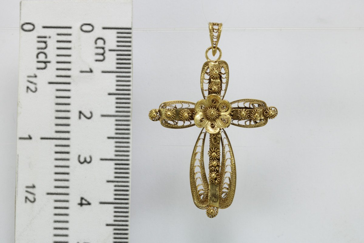 Cross Pendant Ancient Gold Filigree-photo-2