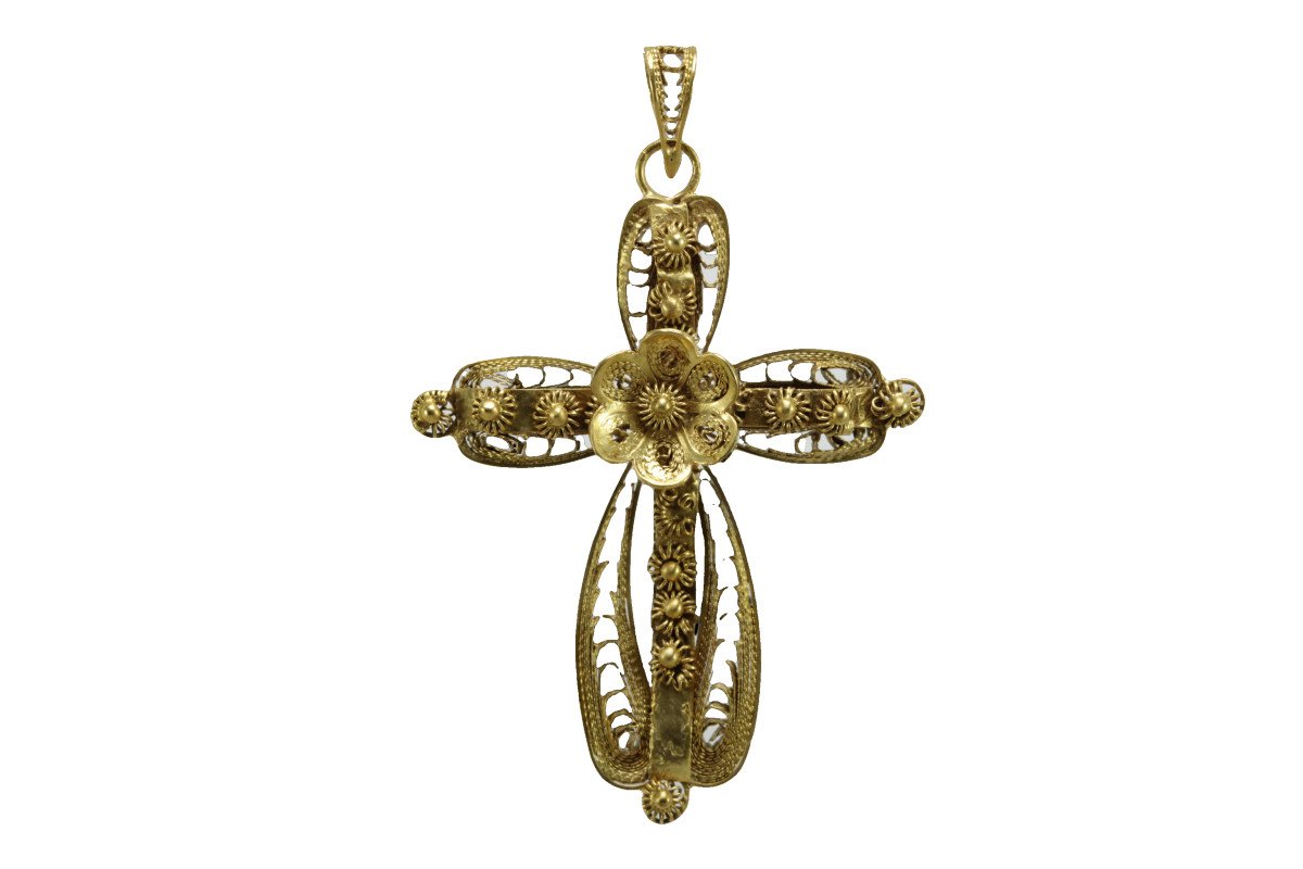Cross Pendant Ancient Gold Filigree