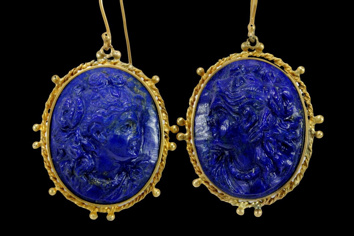 Boucles d'Oreilles Anciennes Or Lapis Lazuli  Camee-photo-2