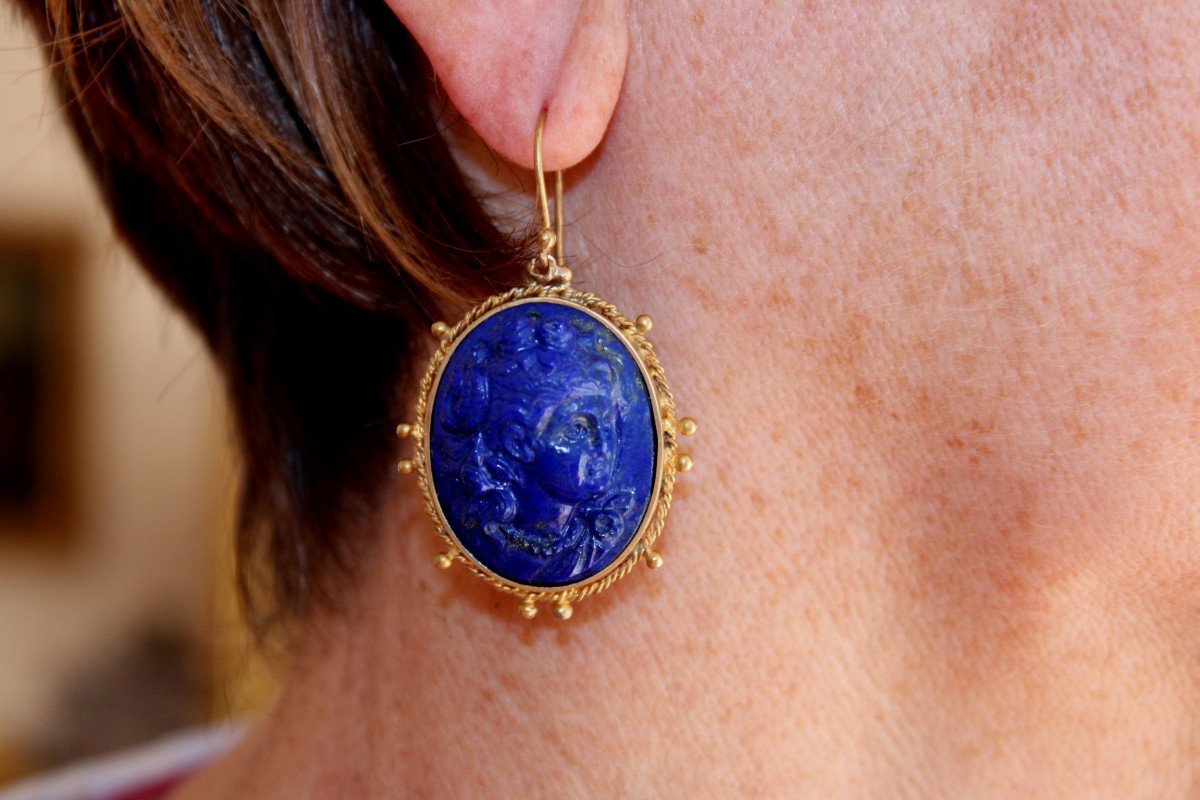 Boucles d'Oreilles Anciennes Or Lapis Lazuli  Camee-photo-5