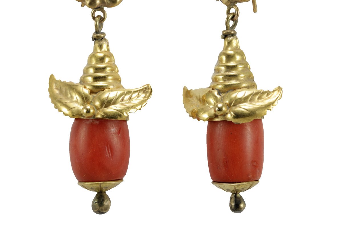 Boucles d'Oreilles Anciennes Or Corail-photo-1