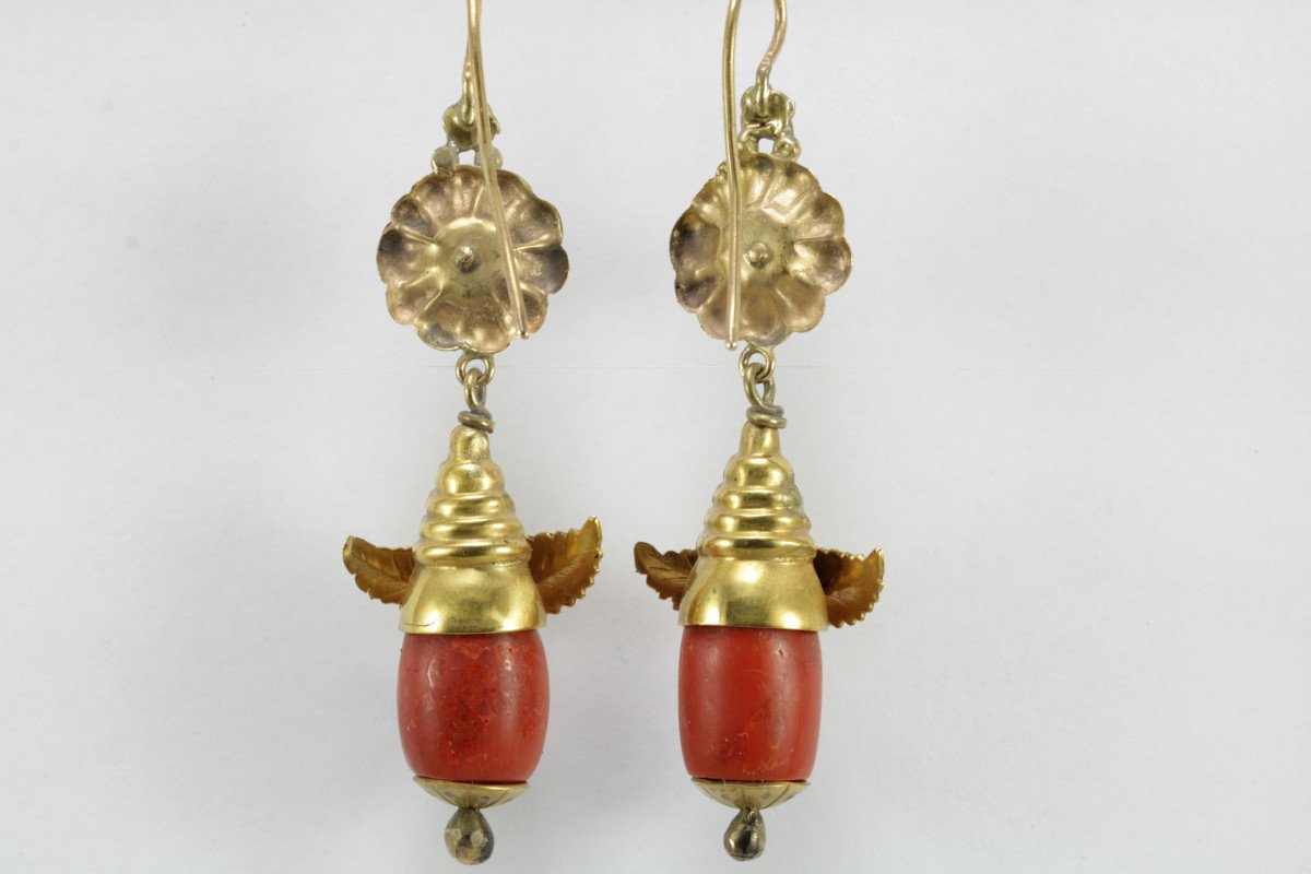 Boucles d'Oreilles Anciennes Or Corail-photo-2