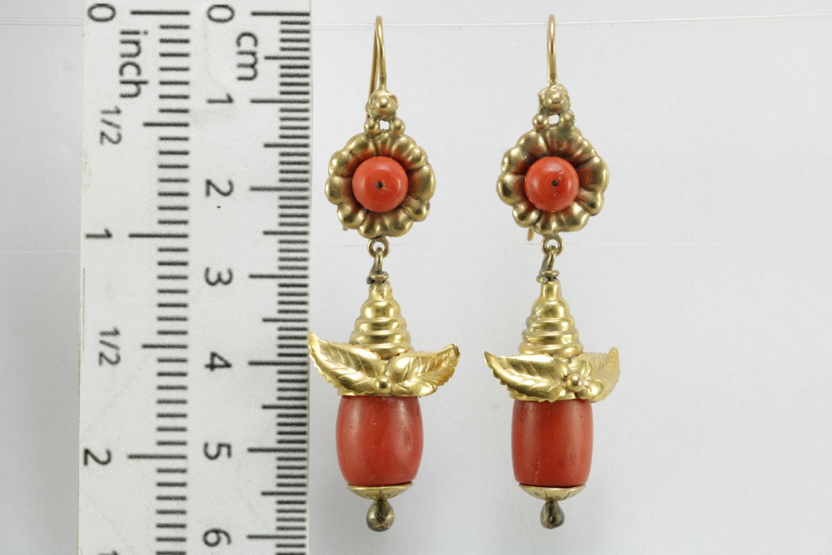 Boucles d'Oreilles Anciennes Or Corail-photo-3