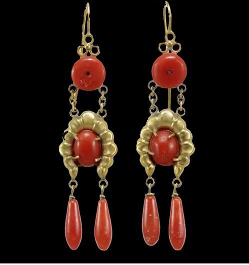 Boucles d'Oreilles Anciennes Or Corail-photo-2
