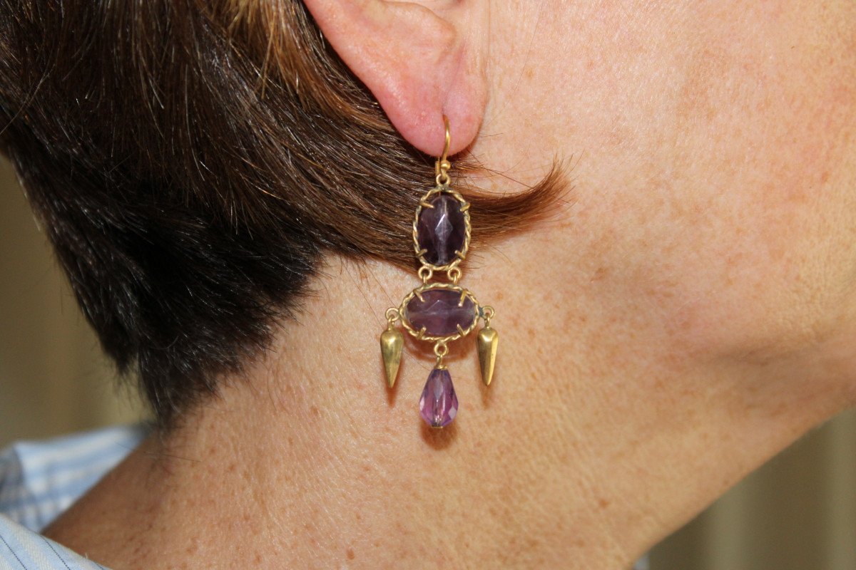 Antique Amethyst Gold Earrings-photo-4