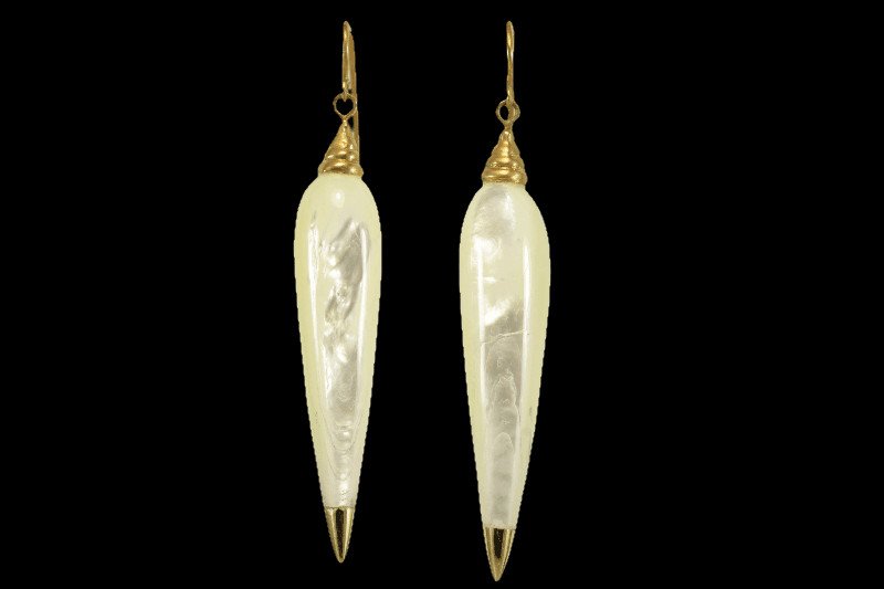 Antique Moter Of Pearl Gold Earrings-photo-2