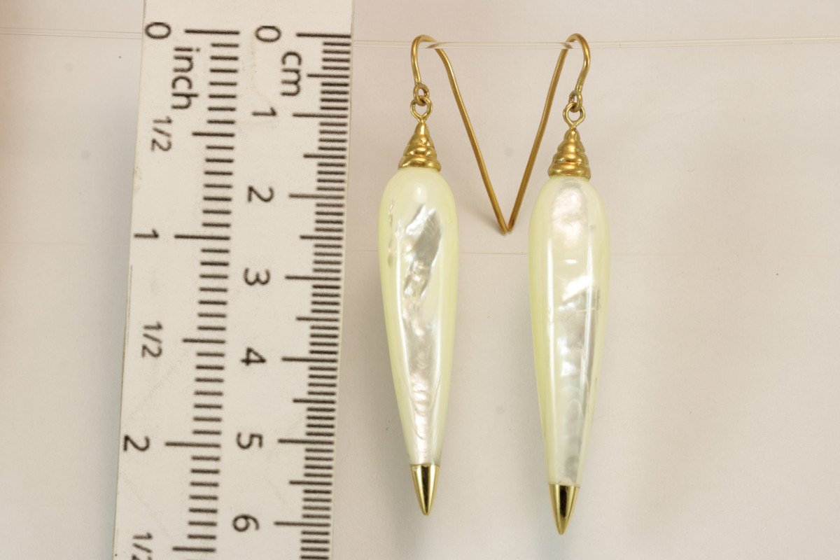 Antique Moter Of Pearl Gold Earrings-photo-3