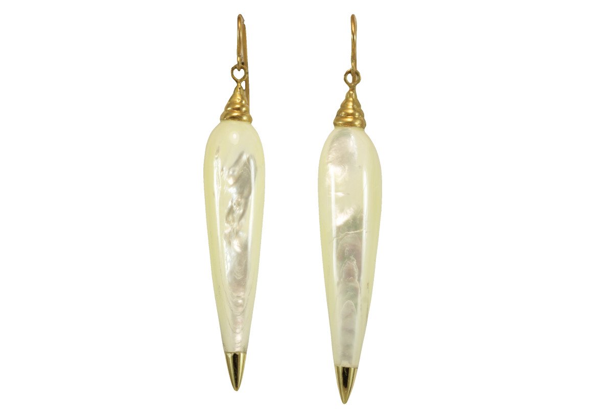 Boucles d'Oreilles Anciennes Or Nacre