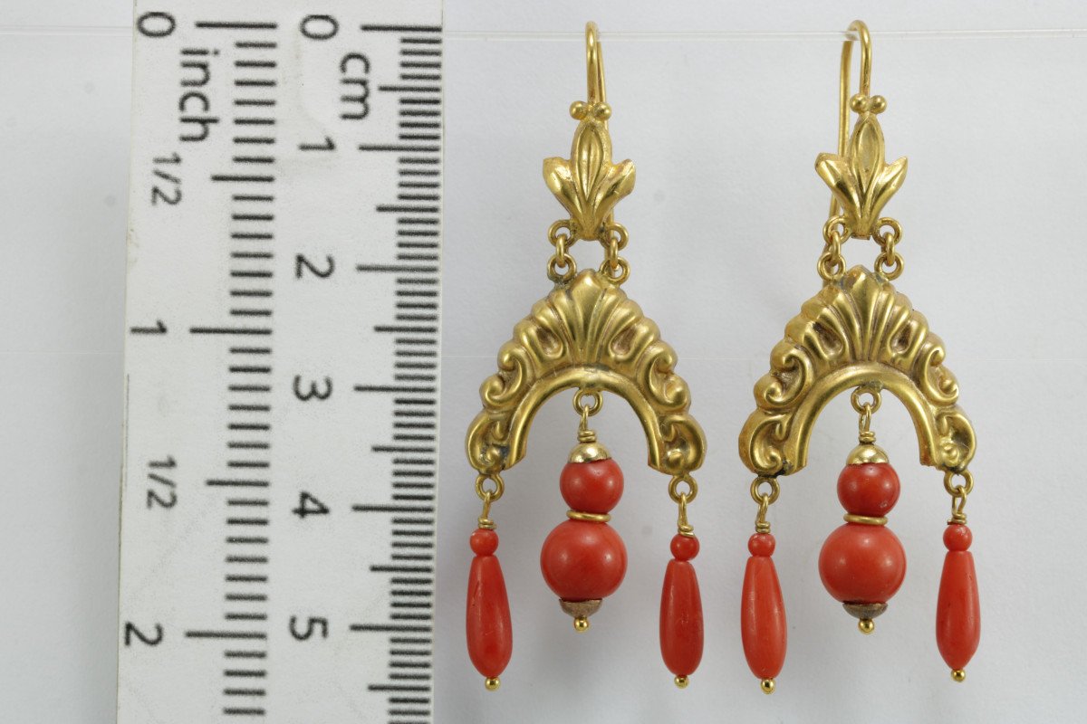 Boucles d'Oreilles Anciennes Or Corail-photo-3