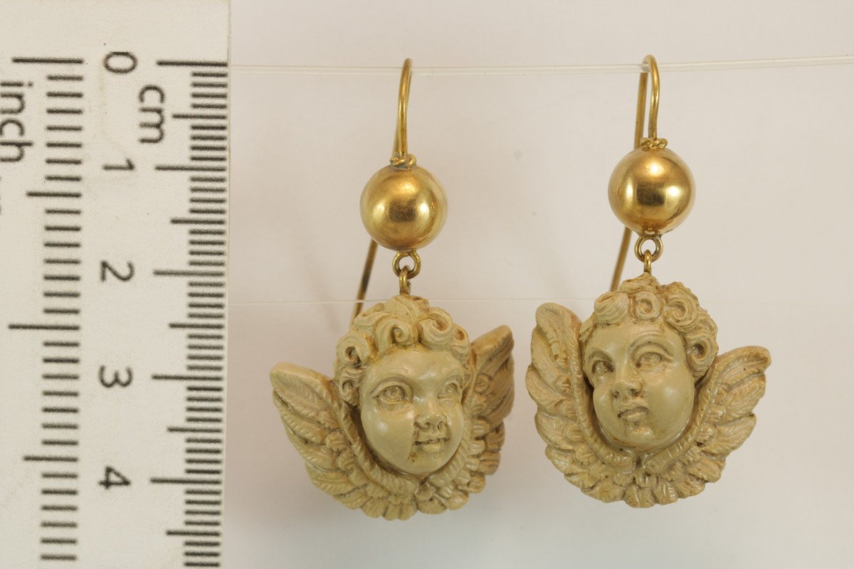 Boucles d'Oreilles Anciennes Or Camee De Lave-photo-3