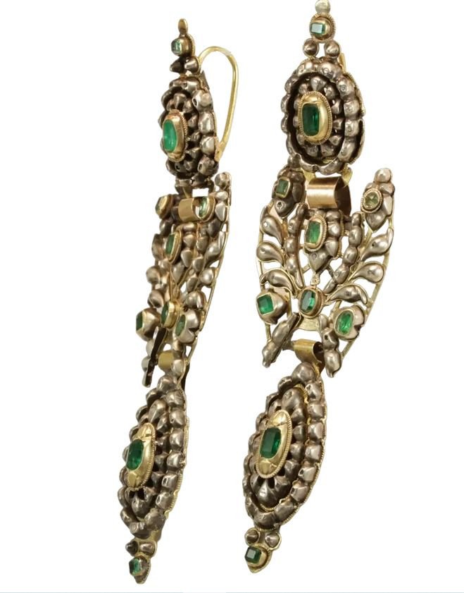 Boucles d'Oreilles Anciennes Iberique Emeraudes Or -photo-3