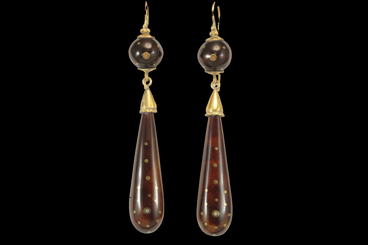 Boucles d'Oreilles Anciennes Or Ecaille Piquè-photo-2