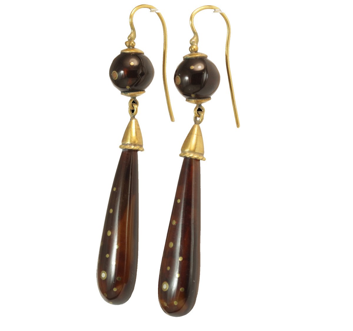 Boucles d'Oreilles Anciennes Or Ecaille Piquè-photo-3