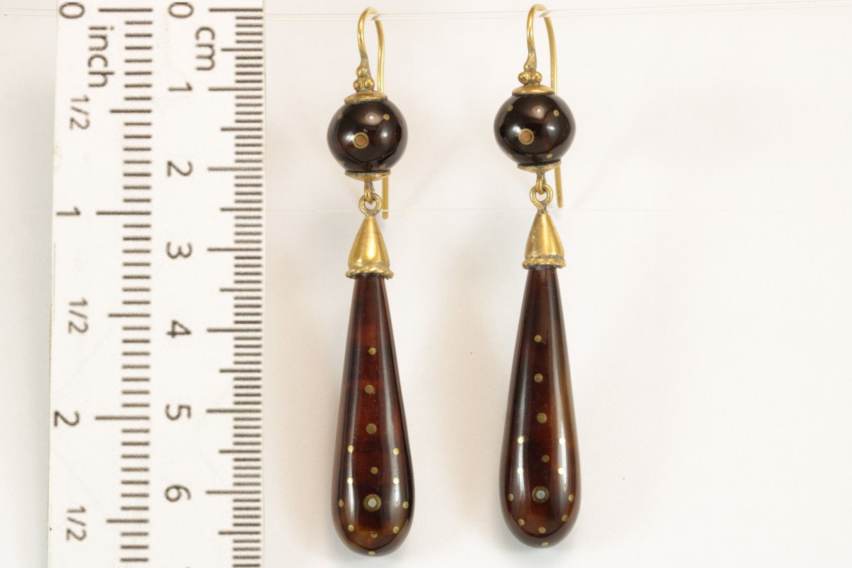 Boucles d'Oreilles Anciennes Or Ecaille Piquè-photo-3