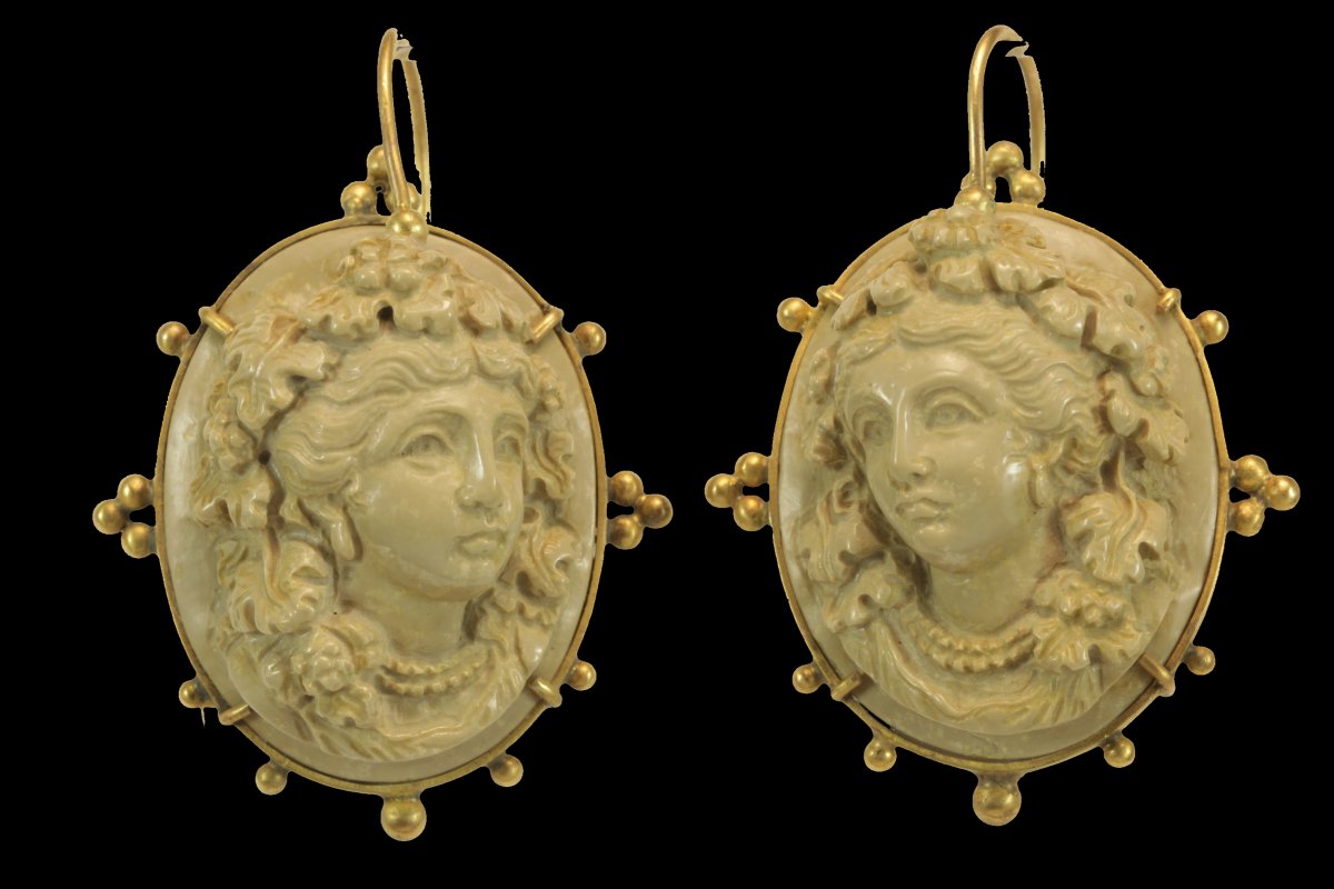 Antique Lava Cameos Gold Earrings-photo-2