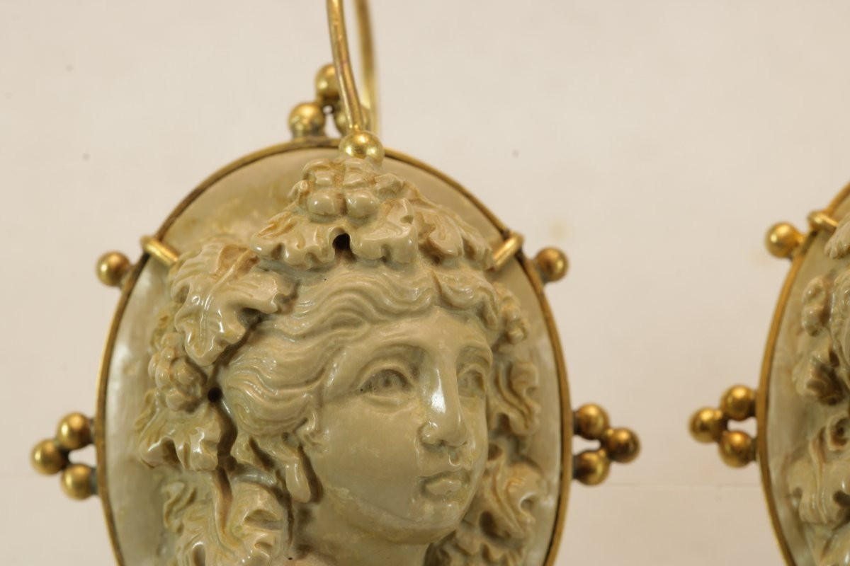 Antique Lava Cameos Gold Earrings-photo-4