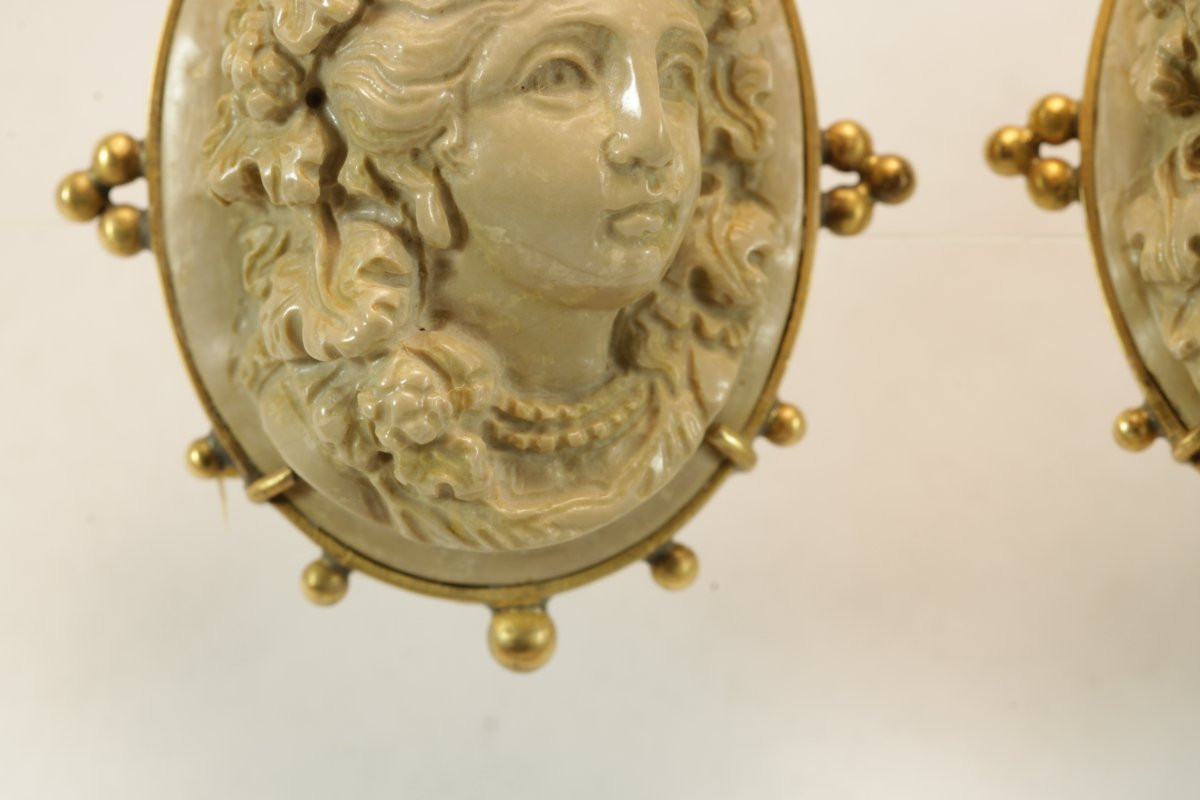 Antique Lava Cameos Gold Earrings-photo-1