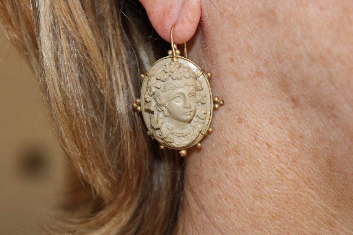 Antique Lava Cameos Gold Earrings-photo-4