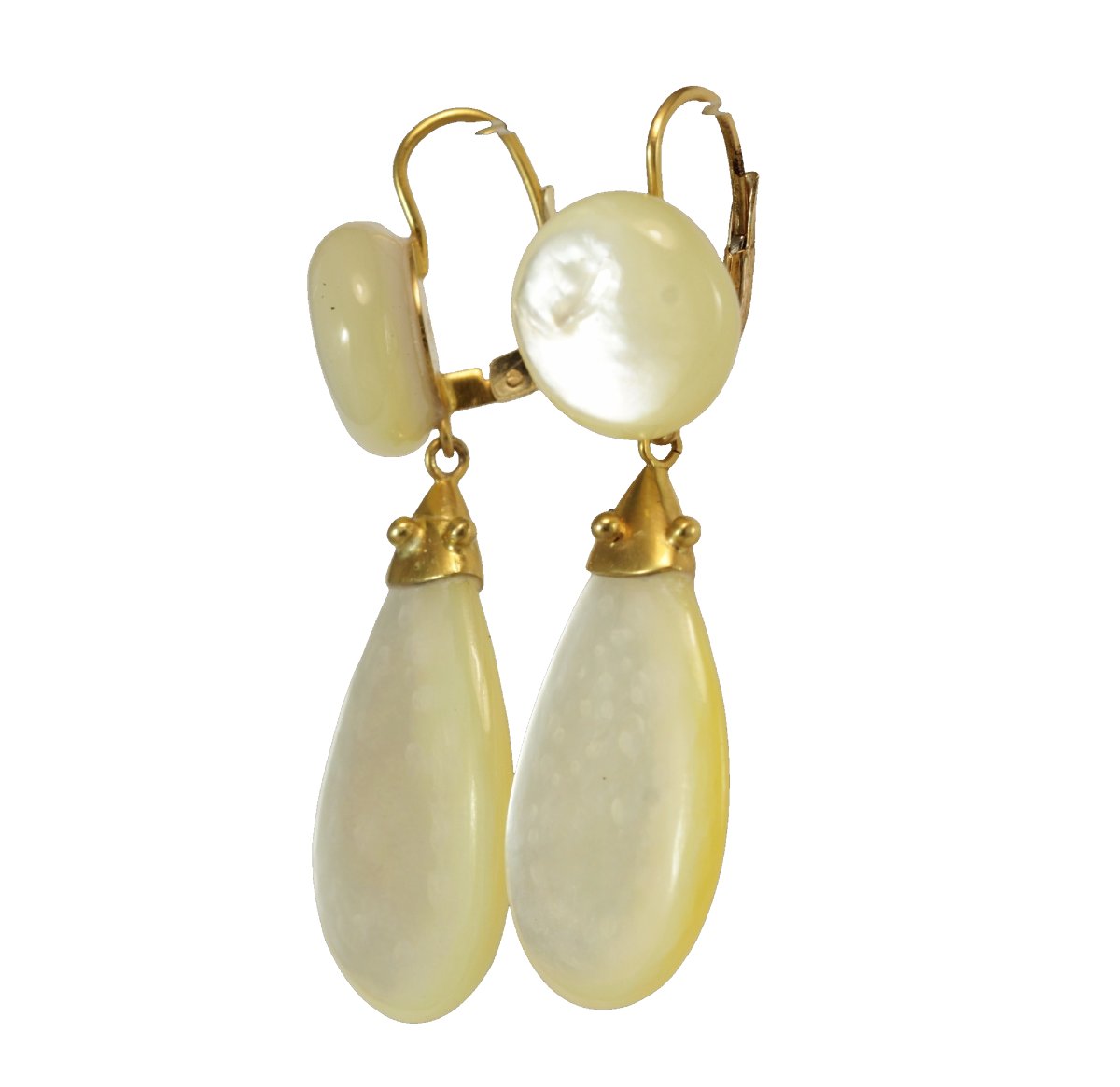 Antique Mother Of Pearl Gold Earrings.-photo-3