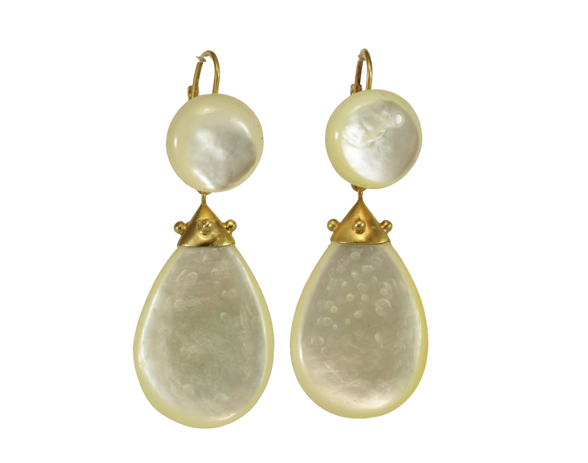 Antique Mother Of Pearl Gold Earrings.