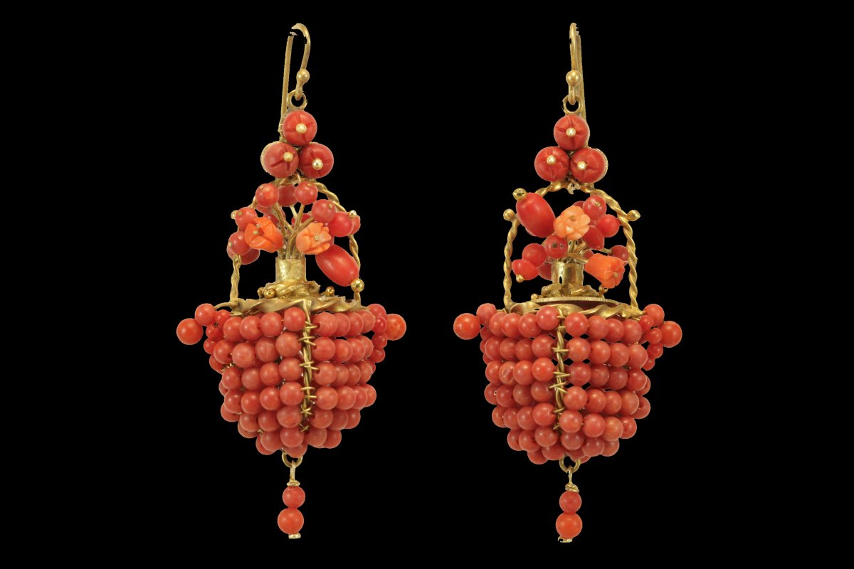 Boucles d'oreilles anciennes or corail-photo-2