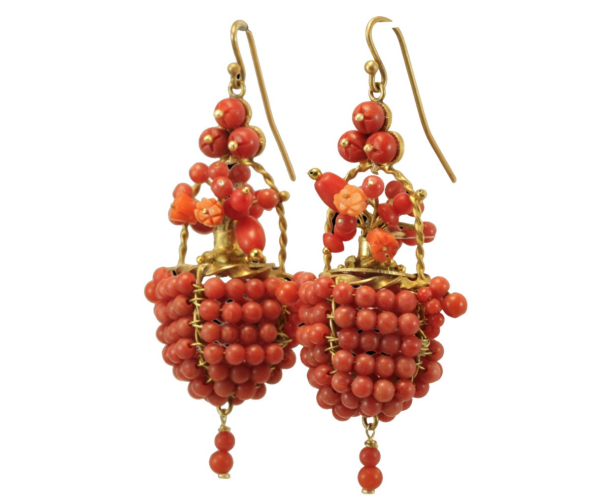 Boucles d'oreilles anciennes or corail-photo-3