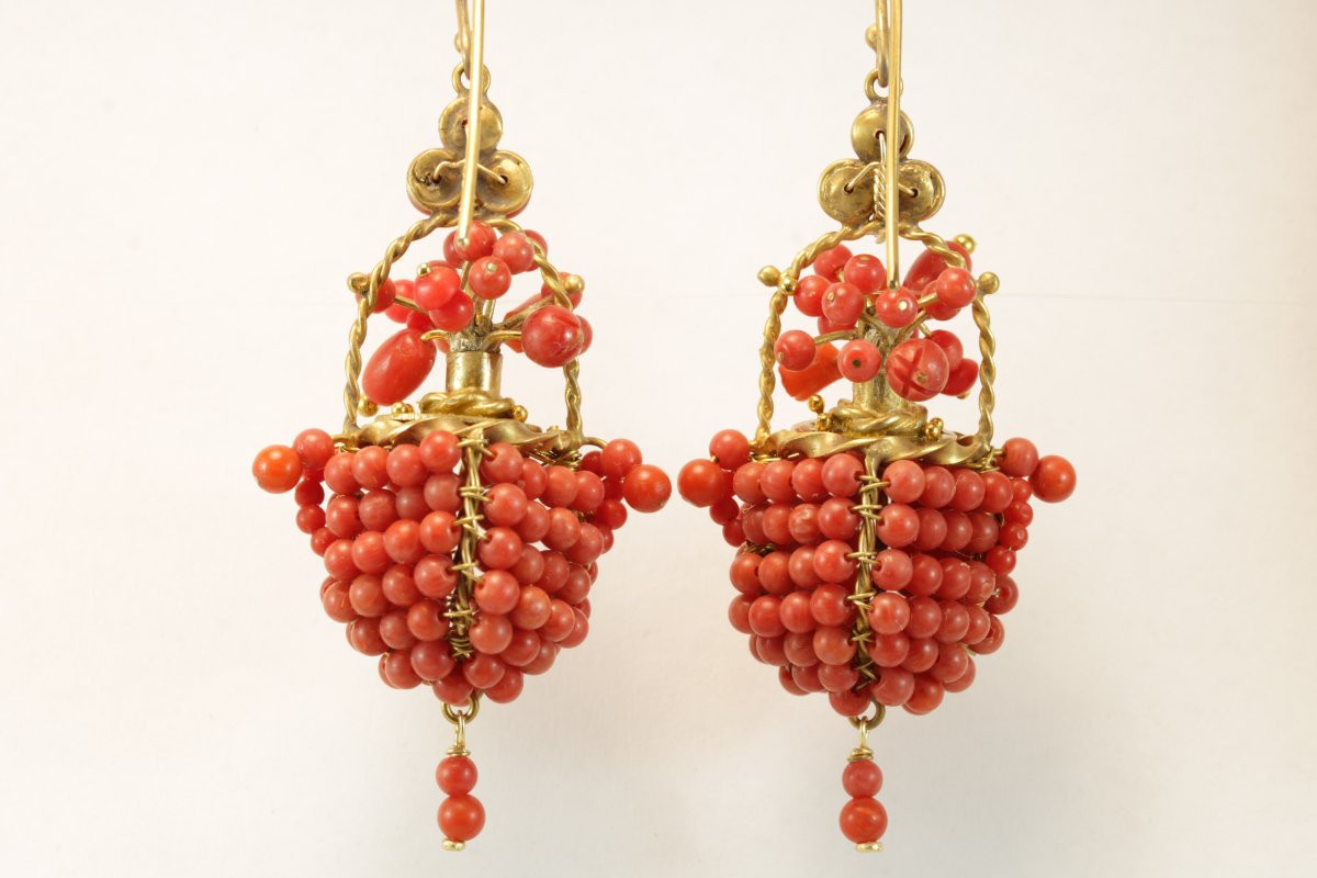 Boucles d'oreilles anciennes or corail-photo-2