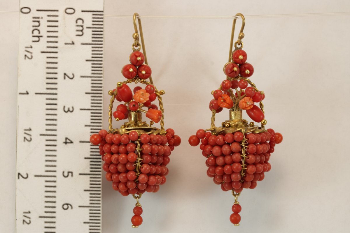 Boucles d'oreilles anciennes or corail-photo-3