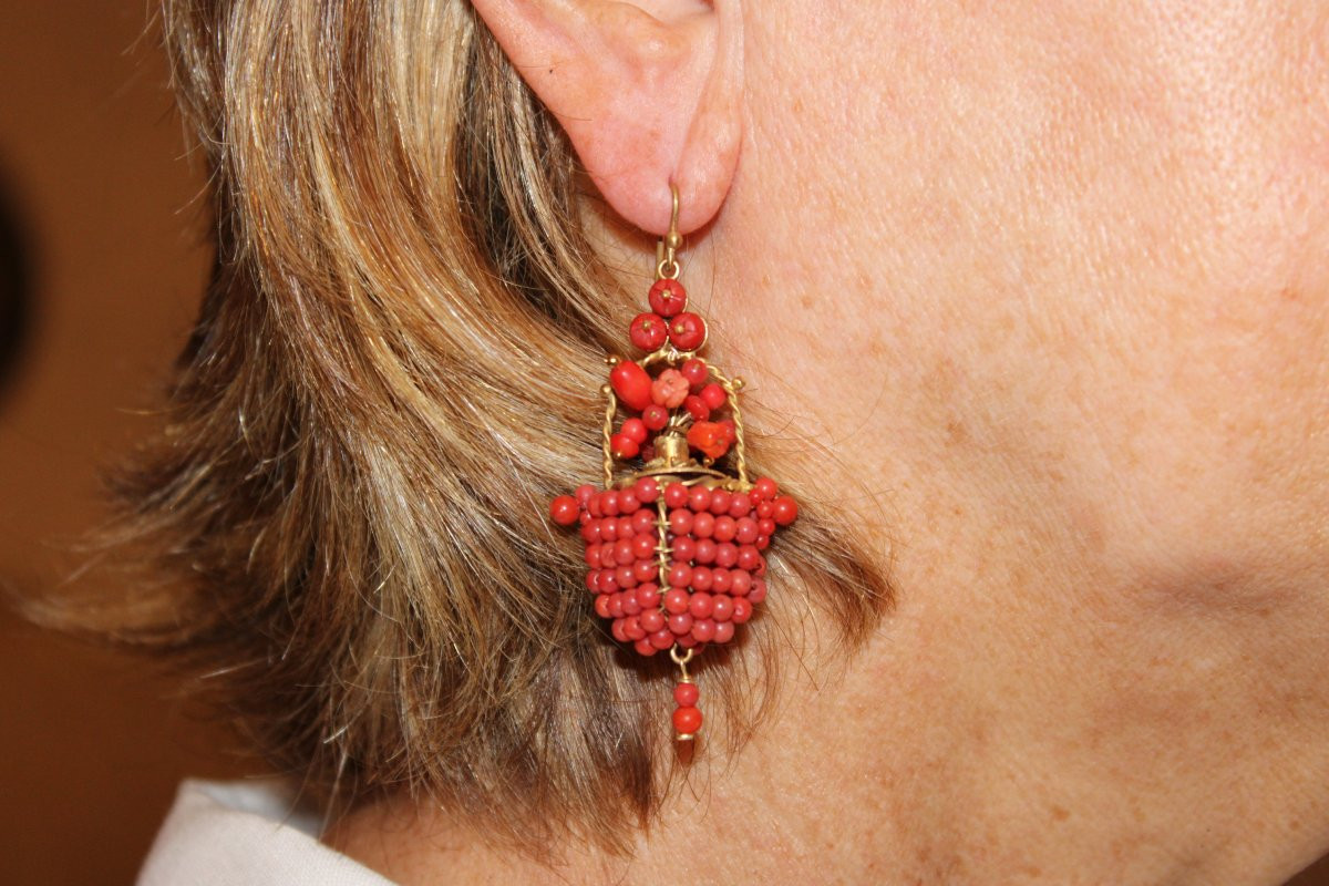 Boucles d'oreilles anciennes or corail-photo-4