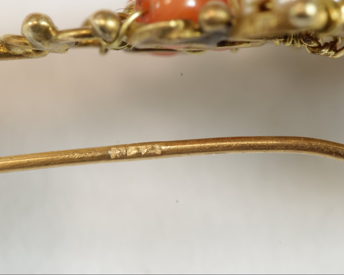 Boucles d'oreilles anciennes or filigranee corails perles fines-photo-4