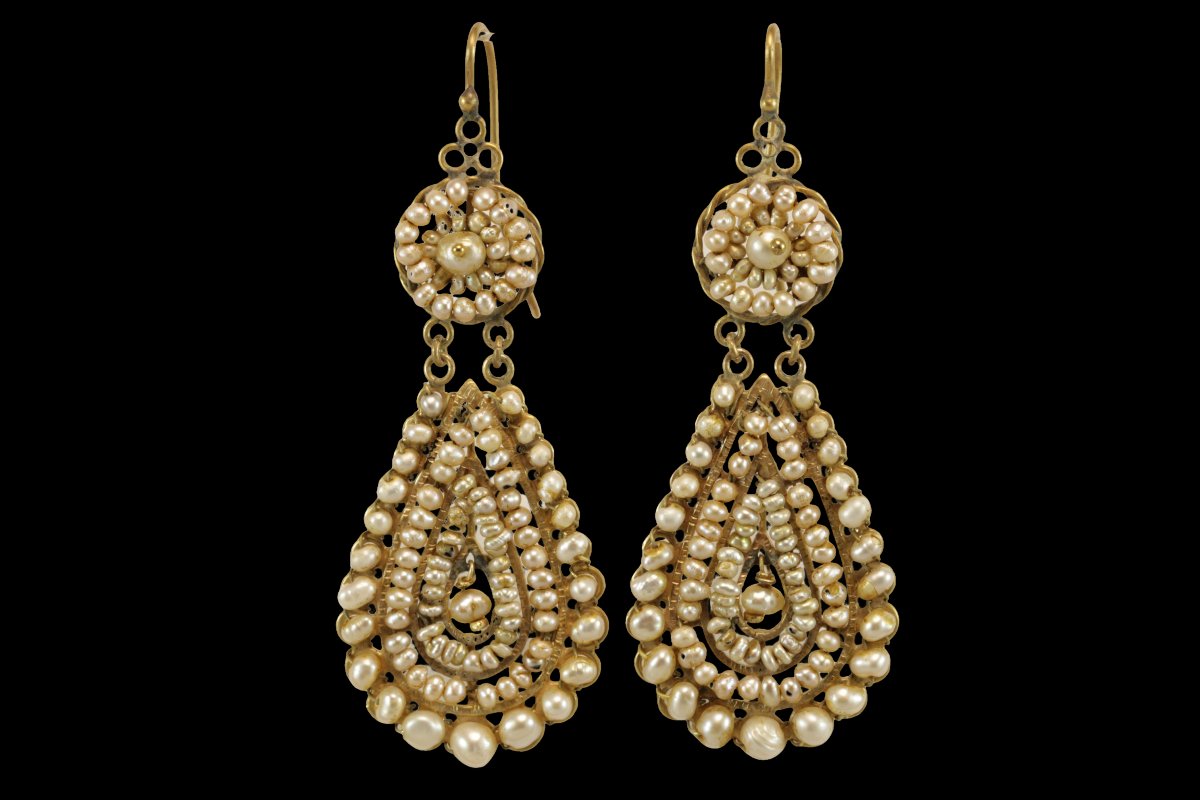 Antique Pearls Gold Earrings-photo-2