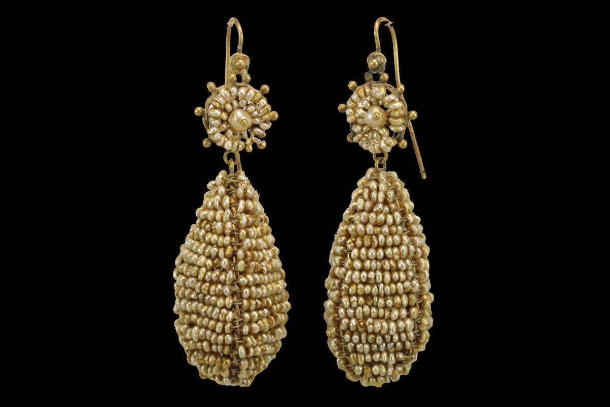 Boucles d'oreilles anciennes or perles fines-photo-2