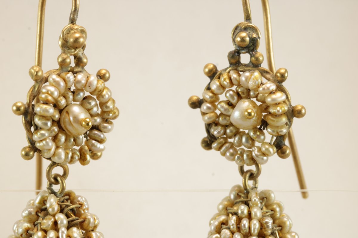 Boucles d'oreilles anciennes or perles fines-photo-4