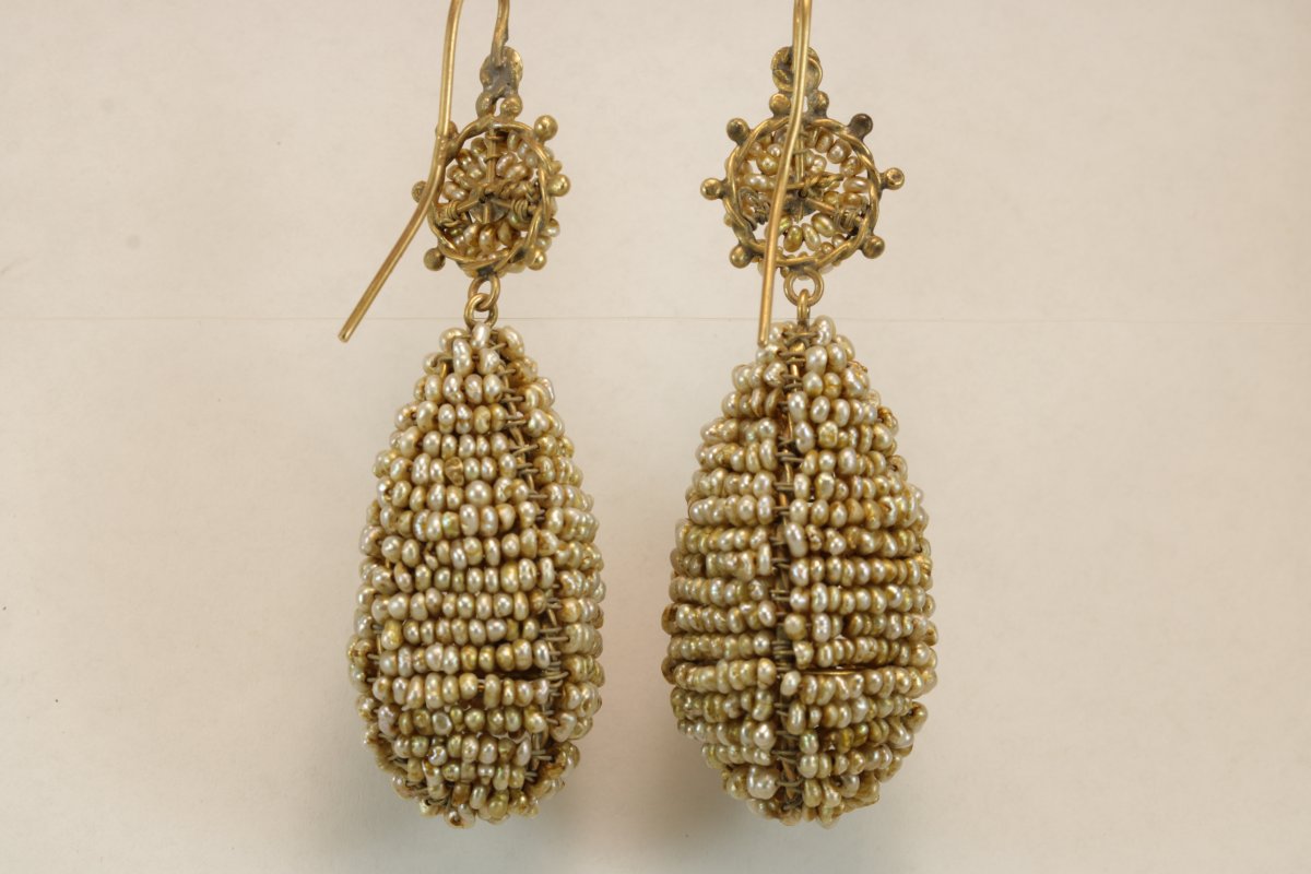 Boucles d'oreilles anciennes or perles fines-photo-2