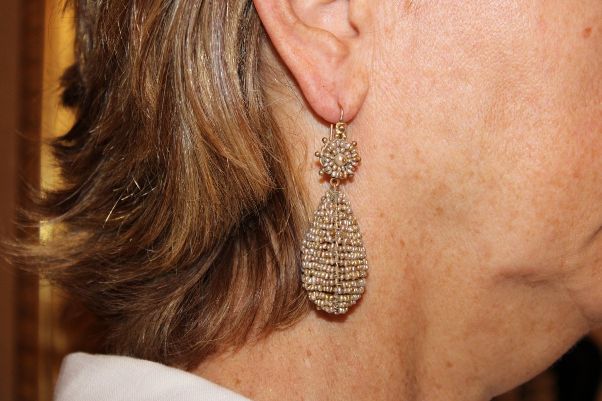 Boucles d'oreilles anciennes or perles fines-photo-5