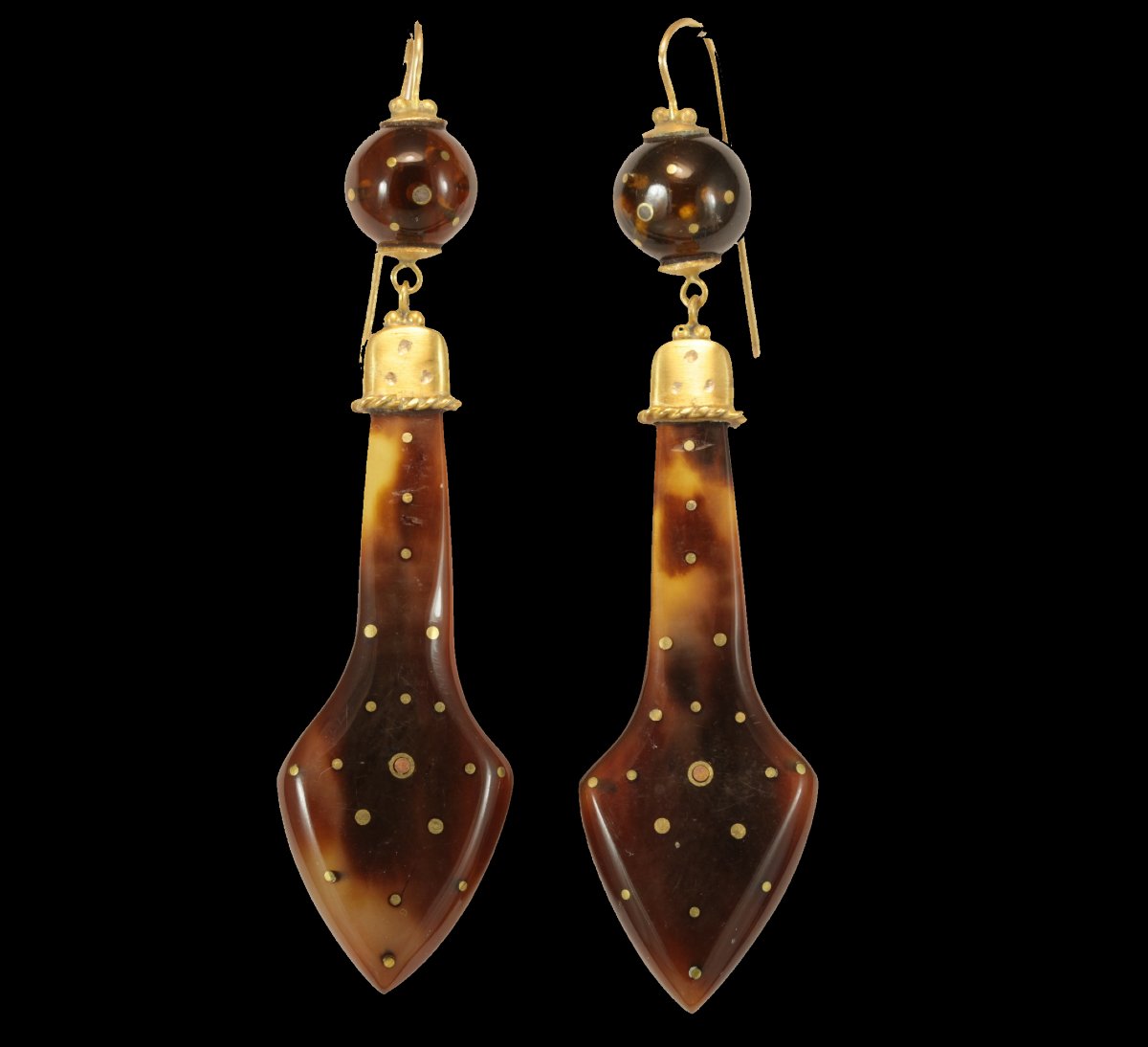 Antique Piqué Tortoiseshell Gold Earrings-photo-2