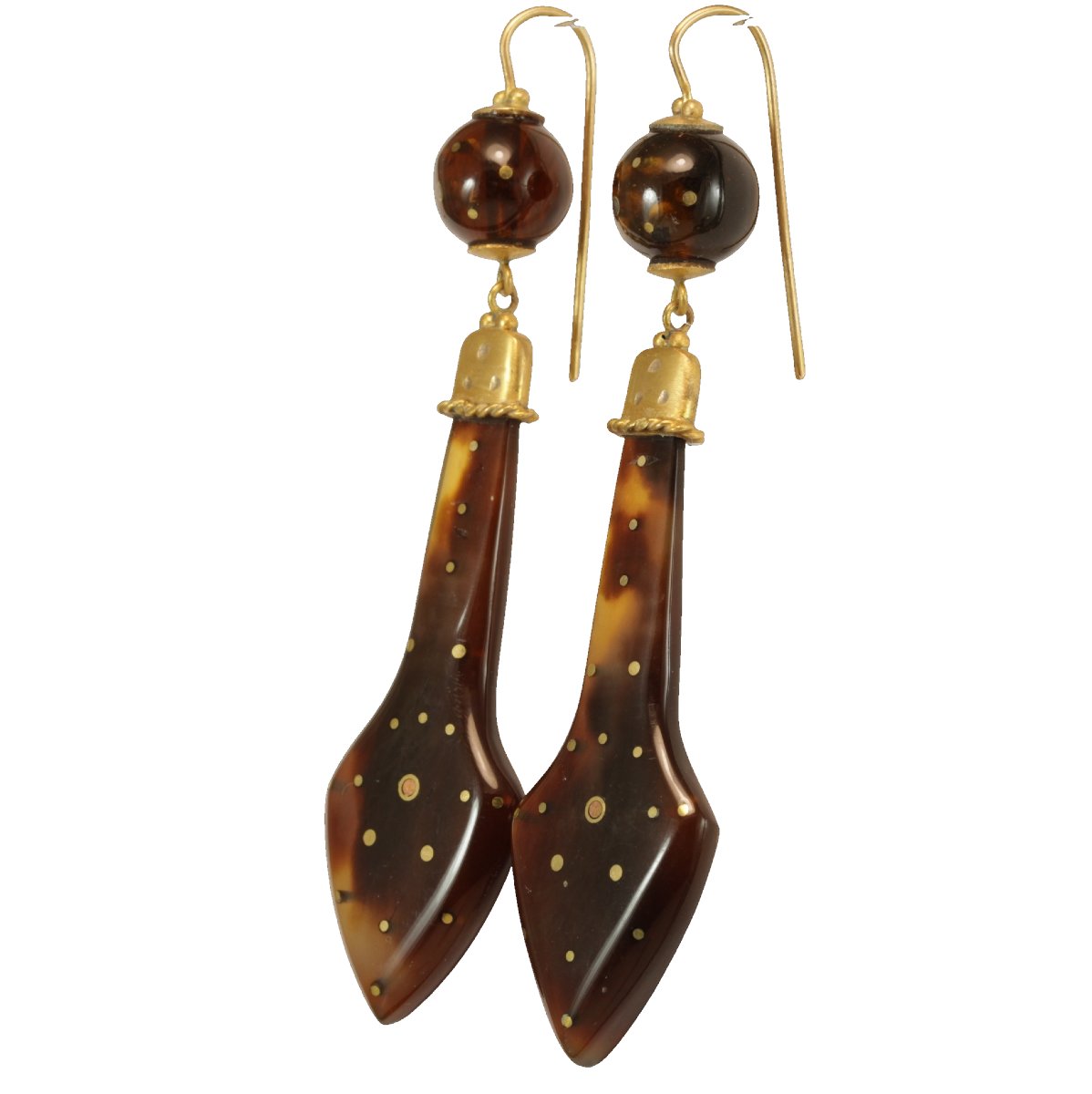 Antique Piqué Tortoiseshell Gold Earrings-photo-3