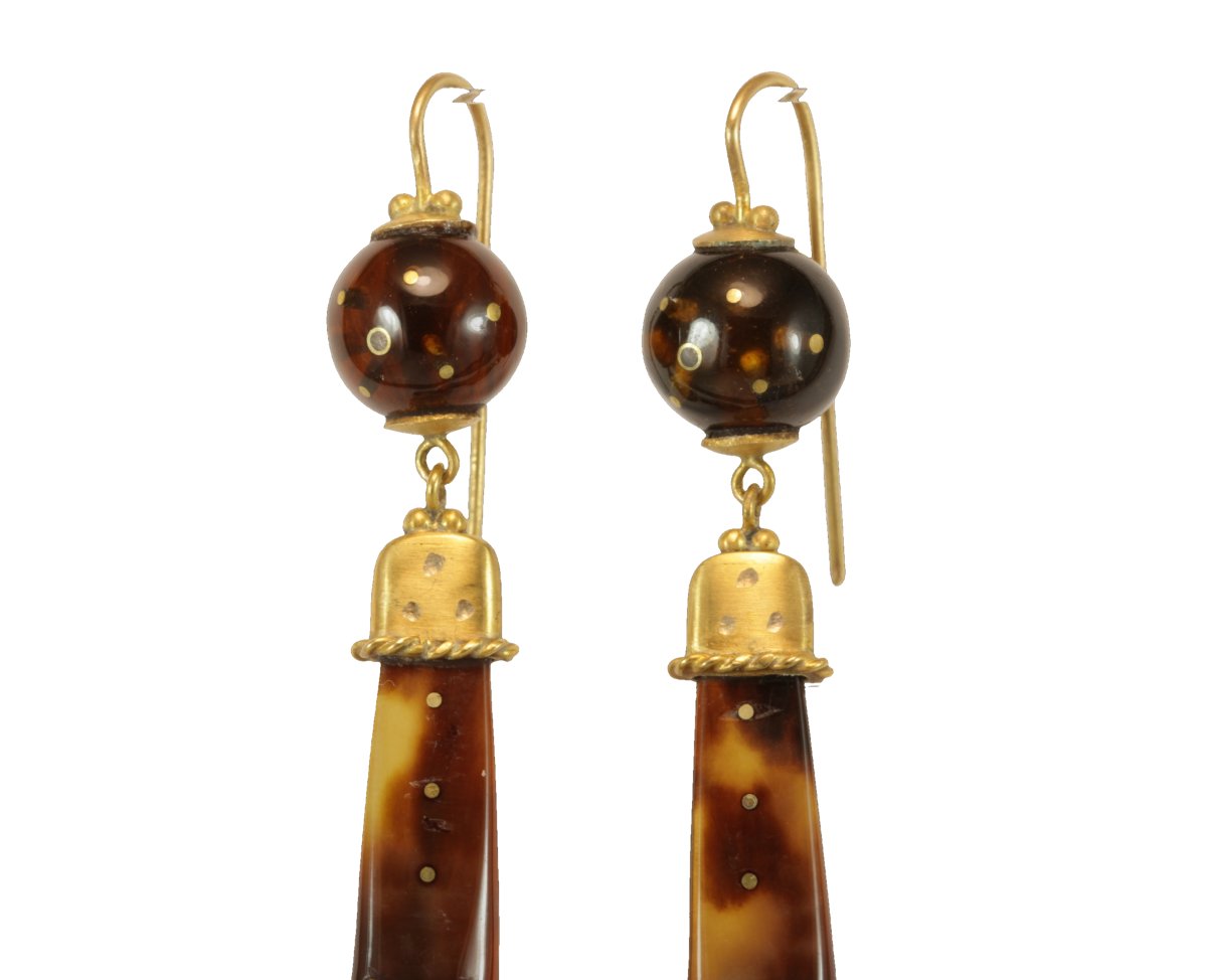 Antique Piqué Tortoiseshell Gold Earrings-photo-4