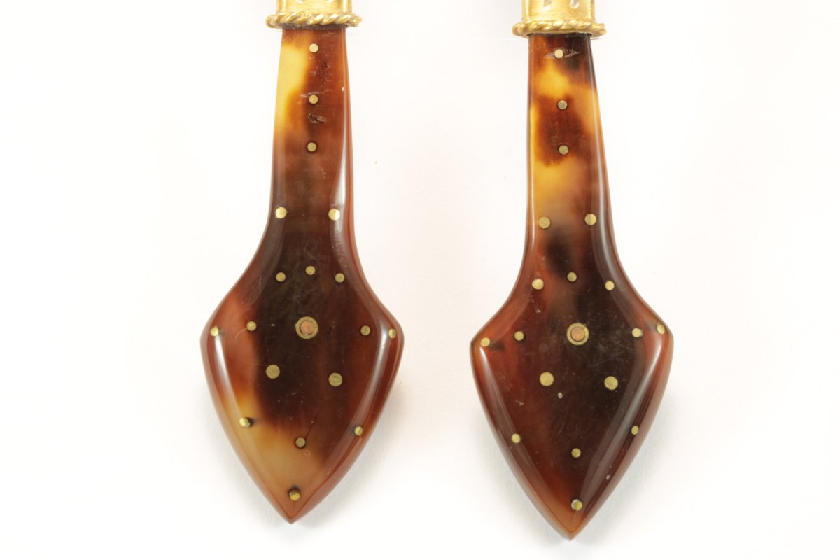 Antique Piqué Tortoiseshell Gold Earrings-photo-1